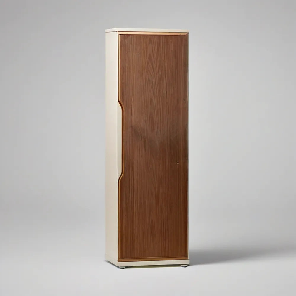 Vysoká jednodveřová skříň z MDF v krémové a ořechové barvě, 50 × 40 × 180 cm