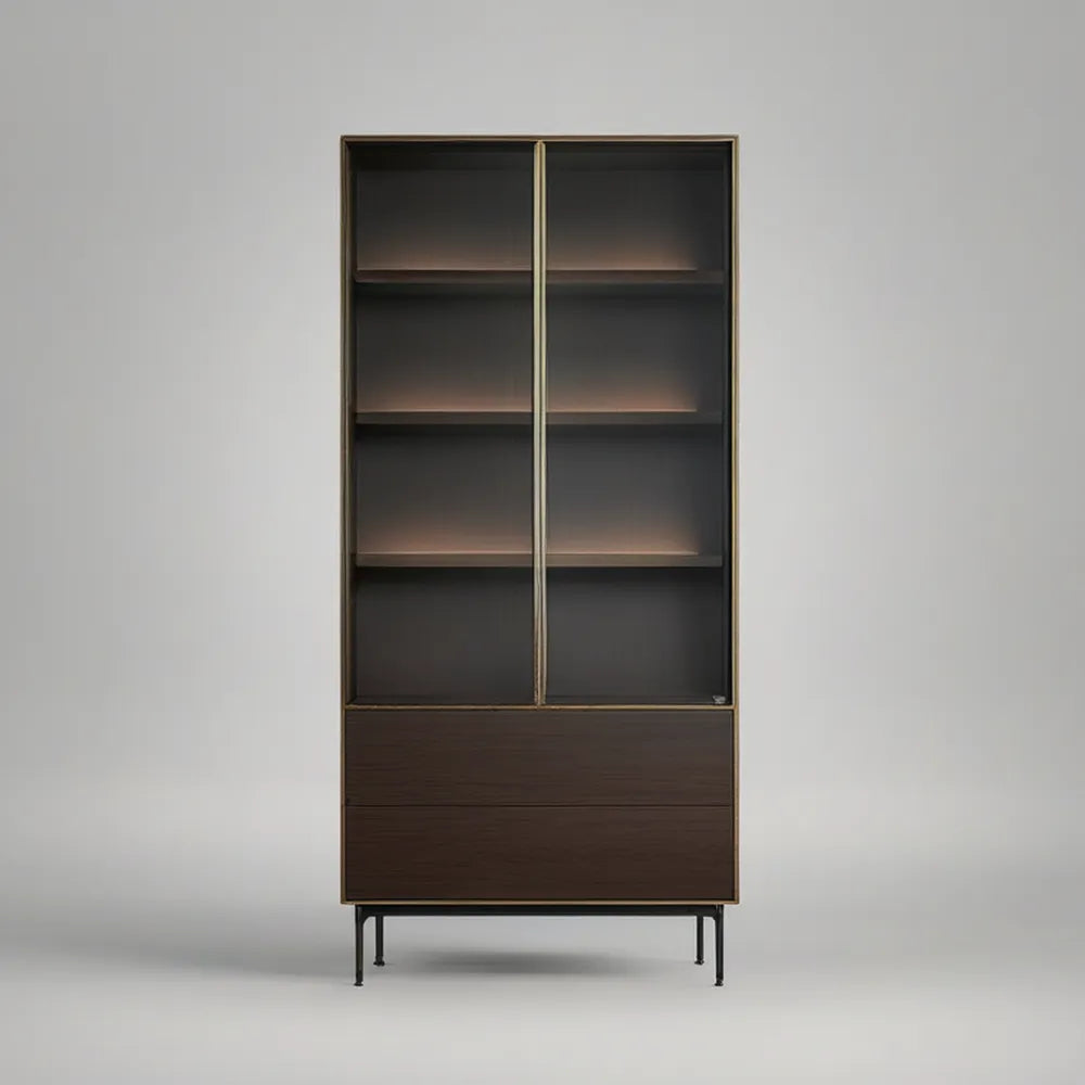 Vitrína z MDF s kouřovými skleněnými dvířky, tmavě hnědá/černá/bronzová, 90 × 40 × 200 cm