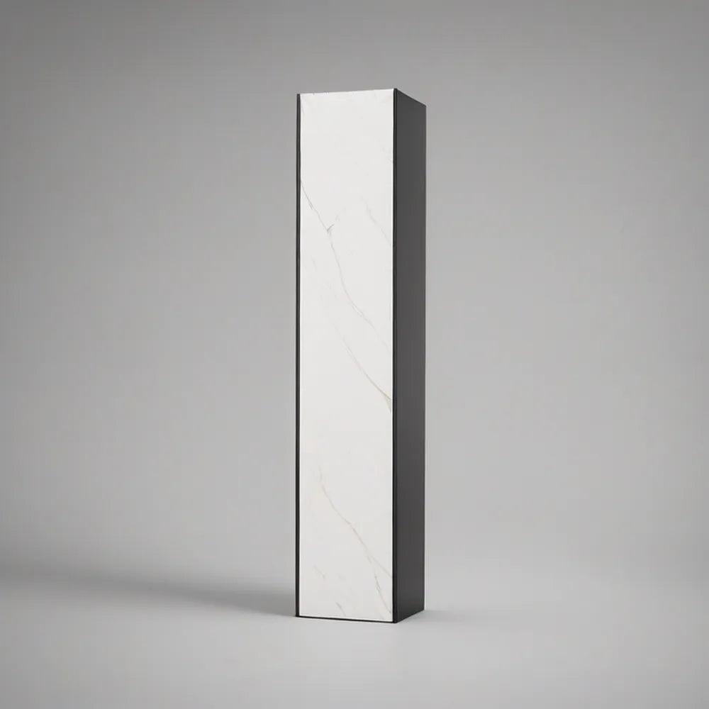 Vysoká koupelnová skříňka 35 × 30 × 160 cm z MDF, bílá s šedým mramorovým vzorem a antracitová