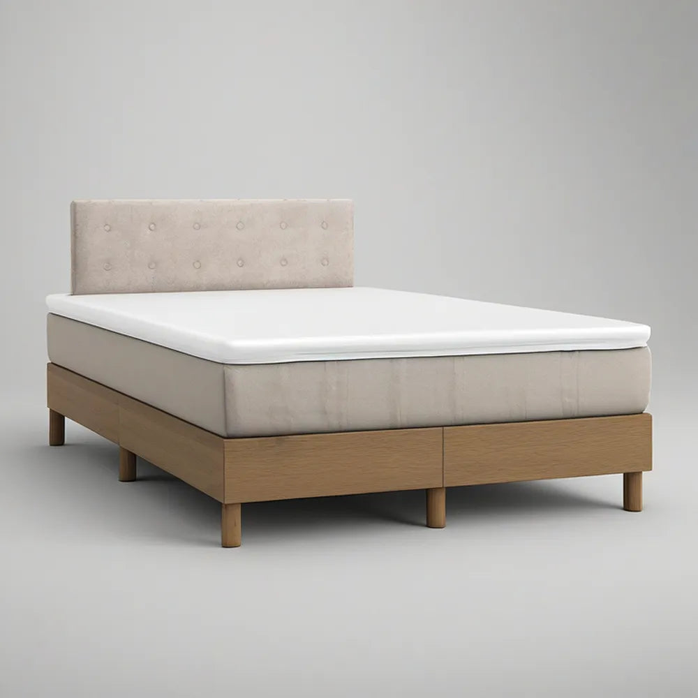 Postel s čalouněným čelem 160 × 200 cm, přírodní dub a béžová