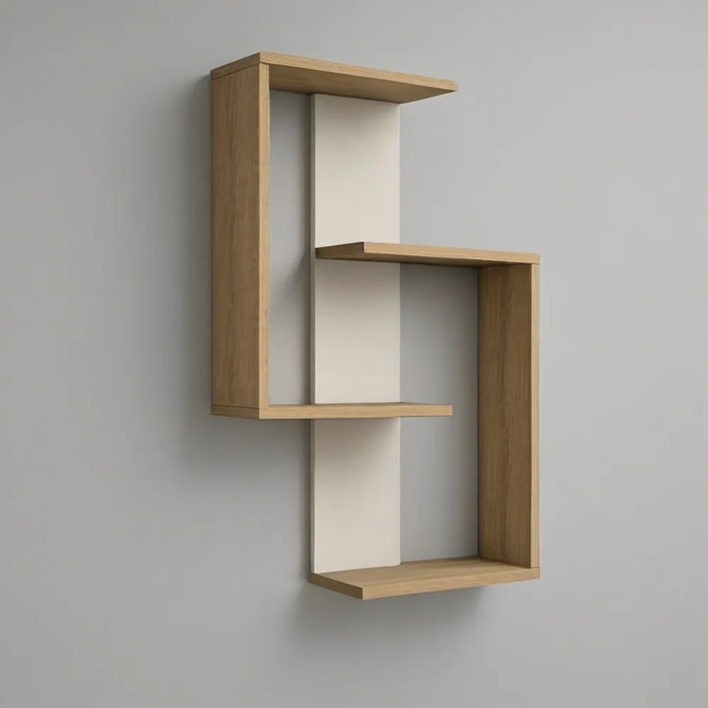 Nástěnný regál z laminované MDF, dekor přírodního dubu a bílá, 60 × 20 × 100 cm